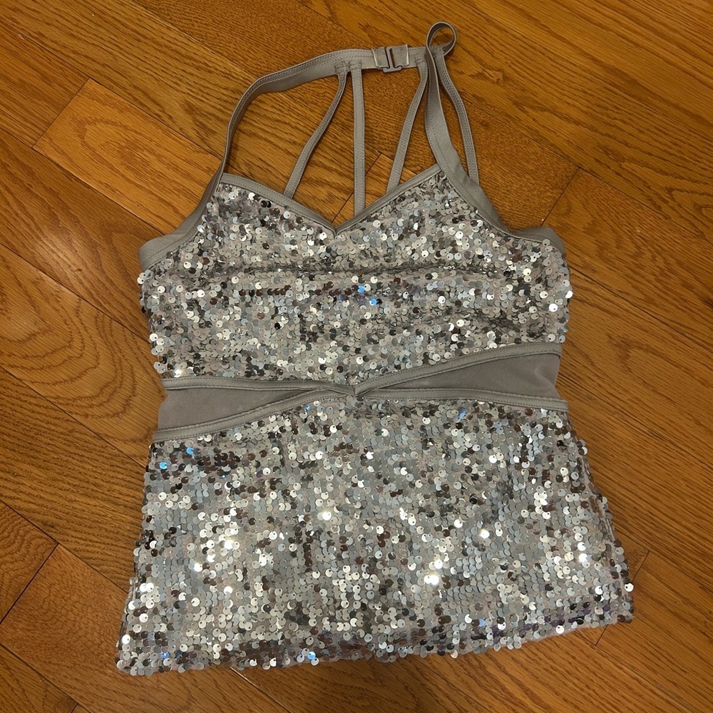 Balera AS SA Silver Sequin Strappy Top dance costume WORN ONCE sparkly silver